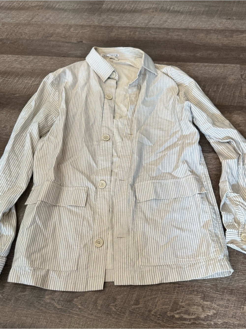 Zara Linen Blend Striped Button-Up Light Weight Jacket